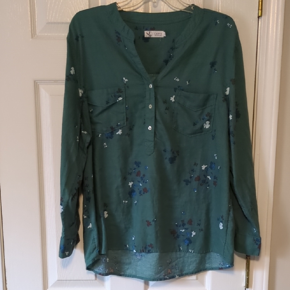 Carve Designs Button-Placket Long Sleeve Blouse